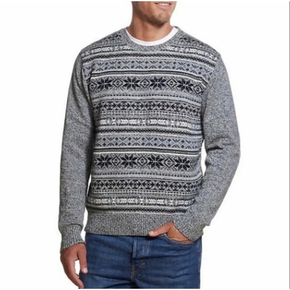 Original Weatherproof Vintage Tricolor Newsprint Pullover Sweater Grey – Size M